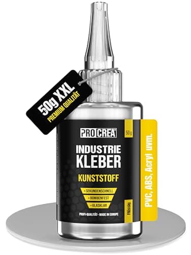 PROCREA® Sekundenkleber (50g) "Kunststoff" [mit Anti-Austrocknungs-Spitze] Extra starker und transparenter Kunststoffkleber für alle Arten von Kunststoffen in bester Industrie-Qualität