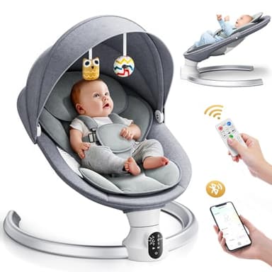 Hlieeosfcn Elektrische Babyschaukel,Babywippe elektrisch mit Fernbedienung Und App-Verbindung, Babywippe mit 5 Schwingungsamplituden & Timer, abnehmbares Moskitonetz & Verdeck,für Baby 0-6 Monate