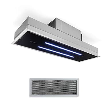 Klarstein High Line Deckenhaube - Einbau, 77 cm, 410 m3/h, Umluft und Abluft, 3 Stufen, LED, Fernbedienung & Aktivkohlefilter, Dunstabzugshaube, Unterbauhaube, Edelstahl/schwarzes Glas
