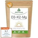 Vegane Vitamin D3 + K2 + Magnesium Kapseln - bis 90 Wochen Depot - 7000 I.E D3 + 200 mcg K2 MK7-90 Kapseln von MoriVeda