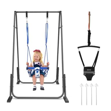 Slevoo 2-in-1 Baby-Jumper und Schaukel, Kleinkind-Schaukel-Set mit faltbarem Ständer, Alter 6 Monate bis 6 Jahre, für Indoor- und Outdoor-Spaß (Schwarz)