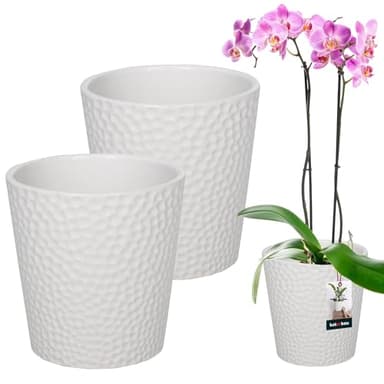 KOTARBAU® 2er Set Blumentopf Weiß Keramik glasiert ⌀ 12 cm Höhe: 15 cm Orchideentopf Keramik Blumentöpfe modern für Zimmerpflanzen