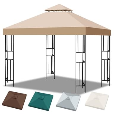 Ersatzdach 3x3, Doppeldach Pavillon Dach mit Air Vent, Pavillondach 3x3 Stabil Winterfest (Khaki, Gerade Kanten)