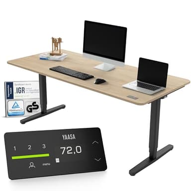 Yaasa Desk Pro Elektrisch Höhenverstellbarer Schreibtisch Eiche hell/Schwarz 200 x 80 cm – Ergonomischer Schreibtisch mit Abgerundeter Tischplatte & ErgoTouch-Display – Traglast 120 kg