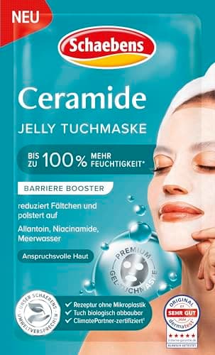 Schaebens Ceramide Jelly Tuchmaske - Barriere Booster für anspruchsvolle Haut, reduziert Fältchen, polstert auf und spendet bis zu 100% mehr Feuchtigkeit, mit Allantoin, Niacinamide und Meerwasser