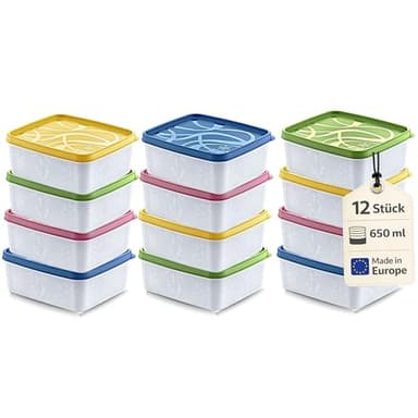 Annastore 12 x hochwertige Tiefkühldosen von -20°C bis + 100°C - Gefrierdosen - Luftdicht - Tiefkühlboxen - Gefrierboxen - Vorratsdosen (12 x 650 ml)