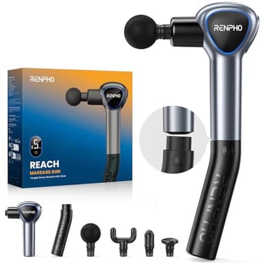 RENPHO Massagepistole Bestes Valentinstagsgeschenk mit Verlängerungs Griff, Reach Massage Gun Massagegerät, Muskel Massage mit Berührbarem LED Bildschirm für Heimtraining und Entspannung, Grau