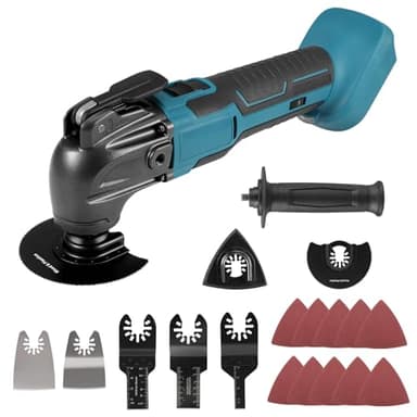 Multifunktions-Oszillierendes Werkzeug, kompatibel mit Makita 18 V Akku, 6 variable Geschwindigkeiten, Schwingsäge, 18 Zubehörteile für Schneidearbeiten, Schaben, Schleifen, Polieren (Batterien nicht