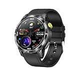 Knauermann SMART 3 (2025) Schwarz, Gesundheitsuhr Smartwatch mit Telefoniefunktion, Brustkorb EKG Plus HRV und SOS Funktion, AMOLED Display- BT Bluetooth, Schlafapnoe, Rindsleder Schwarz, 14-24