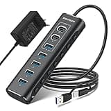 USB C Hub Aktiv mit Netzteil, RSHTECH 7-Port USB C 3.2 Hub Aktiv mit 3*10Gbps USB 3.2-Port (2*Typ-C, 1*Typ-A), 4*5Gbps USB 3.0-Port, 1m Datenkabel, 24W Netzteil, Aluminium USB 3.0 3.1 Hub, RSH-A107C