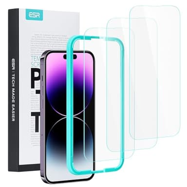 ESR für Panzerglas für iPhone 14 Pro Max, Displayschutzfolien praktischer Ausrichtrahmen, Militärnorm Schutz, sehr robust, kratzfest, 3 Stück