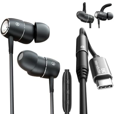 BACKWIN Kabel Kopfhörer mit Mikrofon und ENC Lärmreduzierung,Stereo Bass In Ohr Ohrhörer,In-Ear-Kopfhörer mit Kabel,Wired Earbuds with Noise-cancelling Mic,Abnehmbare Ohrhaken (verwendbar)