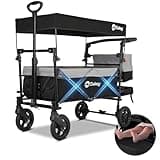 Sekey Bollerwagen Faltbar mit Dach 2 Kinder 150KG, Faltbarer Bollerwagen Handwagen Schiebegriff, Kinderwagen Stoßfest PU Räder mit Bremsen 110L, SS5050, Grau mit Schwarz