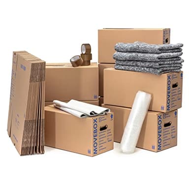 KK Verpackungen® Umzugspaket 2-3 Zimmer Wohnung | Umzugsset 50 Umzugskartons 2-wellig + 2kg Packseide + 2x 0,5x5m Luftpolsterfolie + 1x 50x66lfm Klebeband Braun + 4 Umzugsdecken 130x200cm