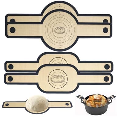 4 Stück Silikon Backmatte für Dutch Oven, Wiederverwendbare Brotbackmatte mit extra langen Griffen, Antihaft Teigmatte hitzebeständig für Brottopf & Backofen, Spülmaschinenfest