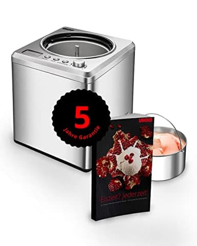 Unold 488729 Eismaschine Exklusiv inkl. Eisbuch mit 101 Rezepten | Speiseeisbereiter 2.0 L, Edelstahl, vollautomatischer, selbstkühlender Kompressor, 180 W