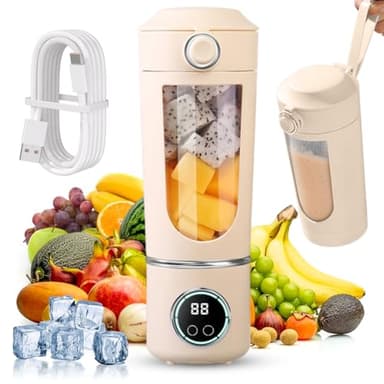 Tragbarer Mixer, Mini Standmixer Blender, 700ml Tragbarer Mixer Smoothie Maker, With 12 Stainless Steel Blades, Rechargeable Juicer for Milkshakes, Fruits & Vegetables, Digital Display (Beige)