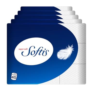 Softis 4-lagiges Toilettenpapier - 45 Rollen-Packung (5 x 9 Einzelpackungen), 100 Blatt pro Rolle, Einzigartiges Softkammer-System, Recyclebare Verpackung, FSC-zertifiziertes Papier