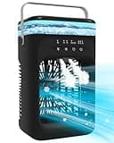 Klimaanlage Mobil, Omeyo 5-in-1 Mobiles Klimagerät, 1000 ML Mini Luftkühler mit 3 Luftgeschwindigkeiten & 2 Kühlnebel, 2-4H Timer & 7 LED,Leise Kleine Klimaanlage für Zimmer und Büro(8W),Schwarz
