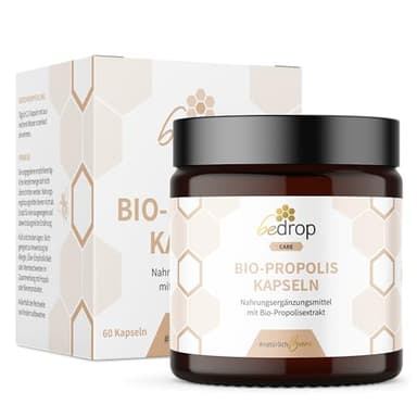 bedrop Bio Propolis Kapseln 800mg pro Kapsel hochdosiert - 60 Propolis Extrakt Kapseln aus Bio Imkerei - Reich an Polyphenolen & Flavonoiden - In nachhaltiger Glas Verpackung