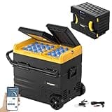 BougeRV CRD 55L Kompressor Kühlbox mit Akku, Kühlschrank Auto Doppeltür Doppelzone 12V 24V 230V mit Batterie 173Wh (4-10 Stdn. Laufzeitverlängerung) Netzteil für Kühlbox Auto Camping