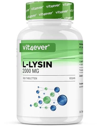 L-Lysin - 365 Tabletten - Hochdosiert mit 2000 mg L-Lysin HCL pro Tag - Aus pflanzlicher Fermentation - Ohne unerwünschte Zusätze - Vegan