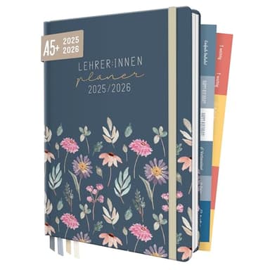 Häfft® Lehrer-Planer 2025/2026 A5 + "Flying Flowers" Hardcover Lehrerkalender/Schuljahresplaner mit 236 Seiten, Stickern und mehr - nachhaltig & klimafreundlich