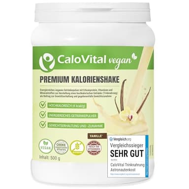 Hochkalorische Trinknahrung Vegan Kalorien Shake zum zunehmen | Astronautennahrung Trinkmahlzeit mit Kohlenhydrate Protein Vitamine & Mineralstoffe Hochdosiert | CaloVital (500 g, Vanille)