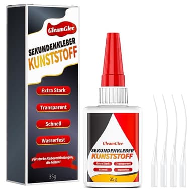 Kunststoffkleber 35g, Extra stark Spezialkleber Kunststoff, wasserfest, hitzebeständig & transparent Plastik Sekundenkleber für Kunststoff, Acrylglas, Modellbau