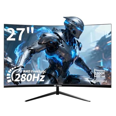 CRUA Curved Gaming-Monitor 27 Zoll 280Hz, FHD 1080P 1800R PC-Monitor, 1 ms GTG mit FreeSync, geringe Bewegungsunschärfe, Augenschutz, VESA, DisplayPort, HDMI, schwarz