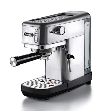 Ariete 1380, Kaffeemaschine aus Metall, Kompatibel mit Kaffeepulver und ESE-Pods, 15 bar Maximum, 1 oder 2 Tassen-Filter, Cappuccino-Düse, 1300W, Silber