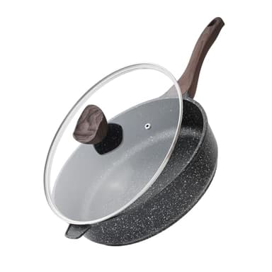 Kordisen Antihaft Tiefe Bratpfanne mit Deckel, 30 cm Große Granitbeschichtung Pfanne, Induktion Kompatibel, Gesunde Stein Kochgeschirr, PFOA-frei