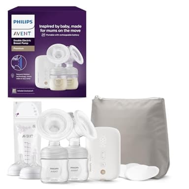 Philips AVENT Doppelmilchpumpe Premium - mit Natural Motion Technologie, wiederaufladbarem Akku, Timer-Anzeige (Modell SCF398/31)