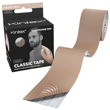 Kintex Kinesiologie-Tape Classic - selbstklebend, elastisch, wasserfest und antiallergisch - Sport- und Kinesiotape zum Einsatz bei Sportverletzungen - Beige - 5 cm x 5 m