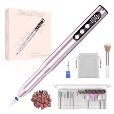 Denabuty Nagelfräser Kabellos 35000 U/Min, Elektrische Nagelfeile 12 in 1 Fräser Nägel Professionell Nail Drill, Nagelfräser für Gelnägel, für Semi Permanent und Acrylnägel, Maniküre Pediküre Rosa