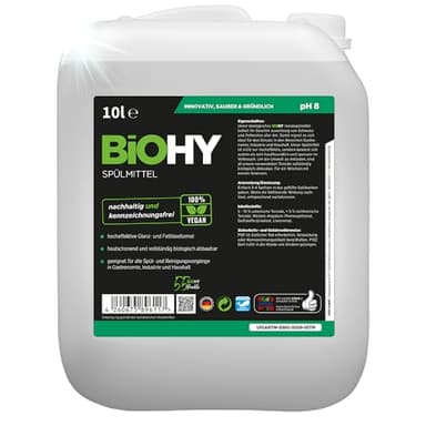 BiOHY Spülmittel (10 Liter Kanister) | Bio Geschirrspülmittel ohne schädliche Chemikalien | Flüssiger Fettlöser für frischen Glanz | ideal für Spülmittelspender | biologisch abbaubar