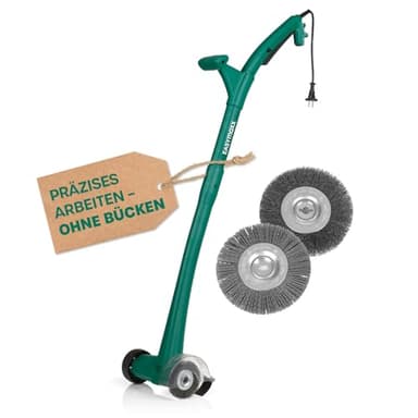 EASYmaxx Fugenreiniger elektrisch | Einfache säuberung von Fugen, Gehwegen & uvm - Ohne lästige Rückenschmerzen | inkl. 2 auswechselbaren Bürsten | Fugenbürste 140 Watt 1200 rpm [ABS/Stahl Grün]