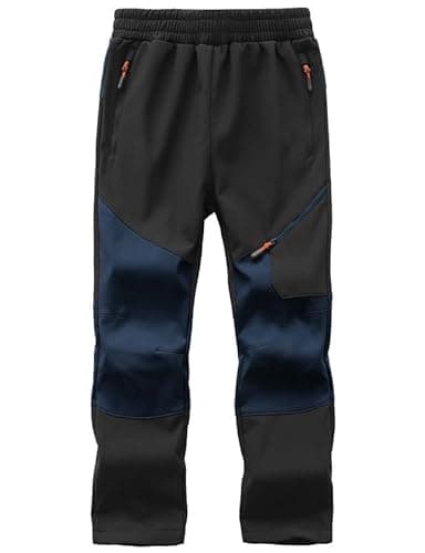 Kinder Softshell Skihose, Winddicht, wasserabweisend, atmungsaktiv, warme Outdoorhose, Skihose-Black+Dark Blue-146-152