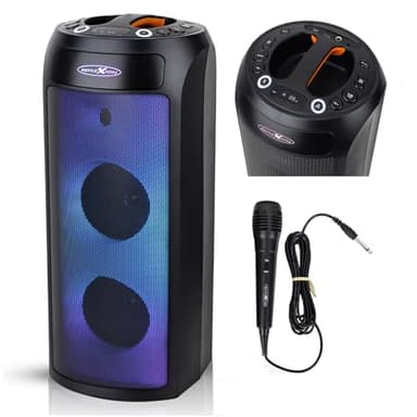 REFLEXION PSX30BT 240W Bluetooth Lautsprecher mit LED-Flammenlicht – Tragbarer TWS Speaker mit Mikrofon-Eingang, USB/AUX/FM-Radio – Leistungsstarker Sound für Party, Outdoor & Karaoke