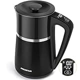 Aigostar Alva - Edelstahl Wasserkocher mit Temperatureinstellung 40°C-100°C, 1,7 L Doppelwand Cool Touch, LED Digital, Leise & Kabellos, Warmhaltefunktion, 2200W, BPA Frei, Schwarz