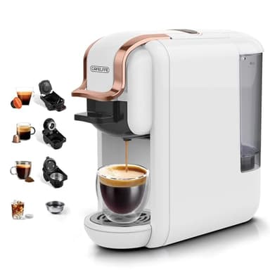CAFELFFE MK-603 Kapsel-Kaffeemaschine, 4-in-1 heiß/kalt, Einzelportions-Espressomaschine, kompatibel mit ESE Pods, Nes Original/DG Kapseln und gemahlenem Kaffee, schnelles Aufbrühen, Weiß