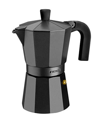 Monix Vitro Noir | Italienische Kaffeemaschine aus Aluminium für 1 Tasse, für alle Herdarten außer Induktion geeignet, hitzebeständiger Griff