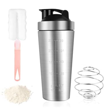 UTOCLEC Edelstahl Protein Shaker, 750ml Shaker Eiweiß Sport Fitness, Shaker Edelstahl BPA Free/Leak Proof mit Stahlkugel und Skala, für Eiweiß, Diät und Fitness Shakes