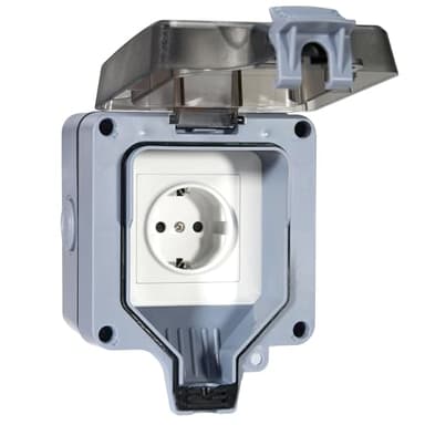 Außensteckdose Wasserdicht IP66, 16A Aufputzsteckdose für Garten, Garage & Feuchträume, 1-Fach mit klappbarem Deckel, Staub-und Wetterfest, Aussensteckdose Aufputz