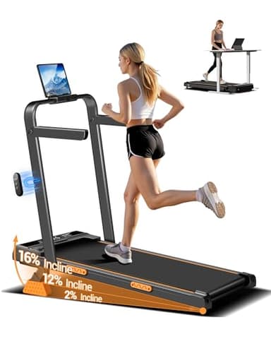 LONTEK Walking Pad Klappbar mit Steigung 10KM/H, 16% Laufband für Zuhause Klappbar mit Steigung, LED Anzeige, Fernbedienun, Laufbänder mit Handläufen, 3.0 CV Treadmill for Home, Belastung 136KG