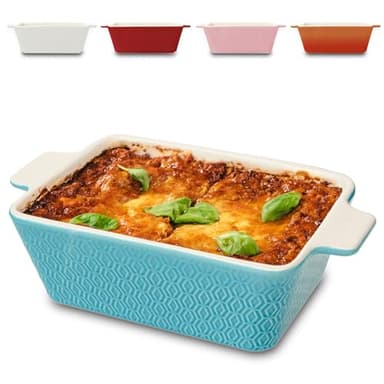 Praknu Auflaufform Klein aus Keramik für 2 Personen - Mini Auflaufform für Tiramisu & Auflauf - Extra Hoher Rand - Kleine Auflaufform für Airfryer - Lasagne Auflaufform aus Keramik - Blau