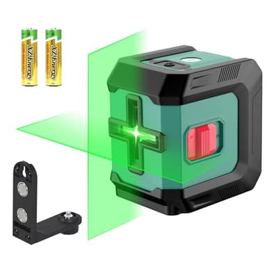 HYCHIKA Laser Wasserwaage, Selbstnivellierend Linienlaser 15M, Kreuzlinienlaser Grün 3 Stufen der Helligkeitseinstellung, 2 AA Batterien, Halterung, Innen und Außen Verwendbar, Dekoration, DIY