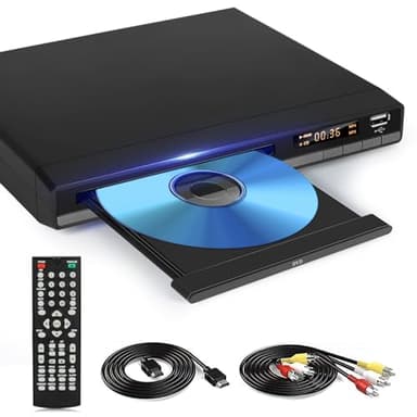 HD DVD Player mit HDMI-Anschluss, Region Free für Smart TV, HDMI/RCA Ausgangskabel inklusive, Unterbrechungspunktspeicherung, Eingebautes PAL/NTSC, CD Player für Zuhause (Nicht Blu-ray) (Schwarz)