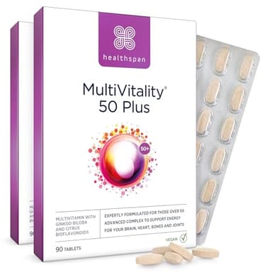 Healthspan Multivitamin 50 Plus | Multivitaminpräparat für Menschen über 50 Jahre | Immungesundheit | 13 Vitamine & 12 Mineralien | Ginkgo Biloba & Citrus Bioflavonoide | Vegan (180 Tabletten)