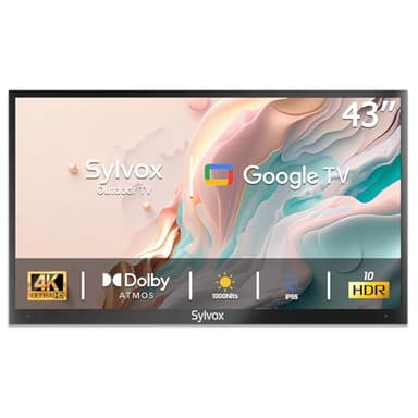 SYLVOX Outdoor TV, 43 Zoll Smart TV wasserdichte Outdoor Fernseher, 4K Fernseher für draußen, Unterstützung Google Assistant, Bildschirmspiegelung, 1000 nits Helligkeit Partial Sun (Deck Pro 2.0)